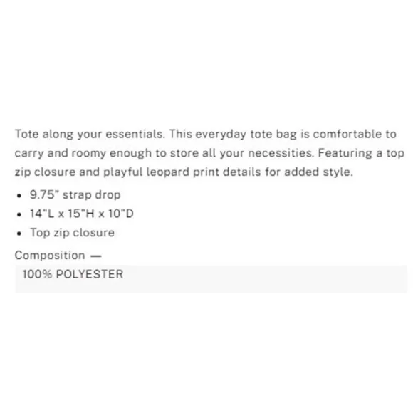 VS Leopard Print Black Mesh Tote Top Zip Closure Bag 14"L x 15"H x 10"D - Picture 7 of 7